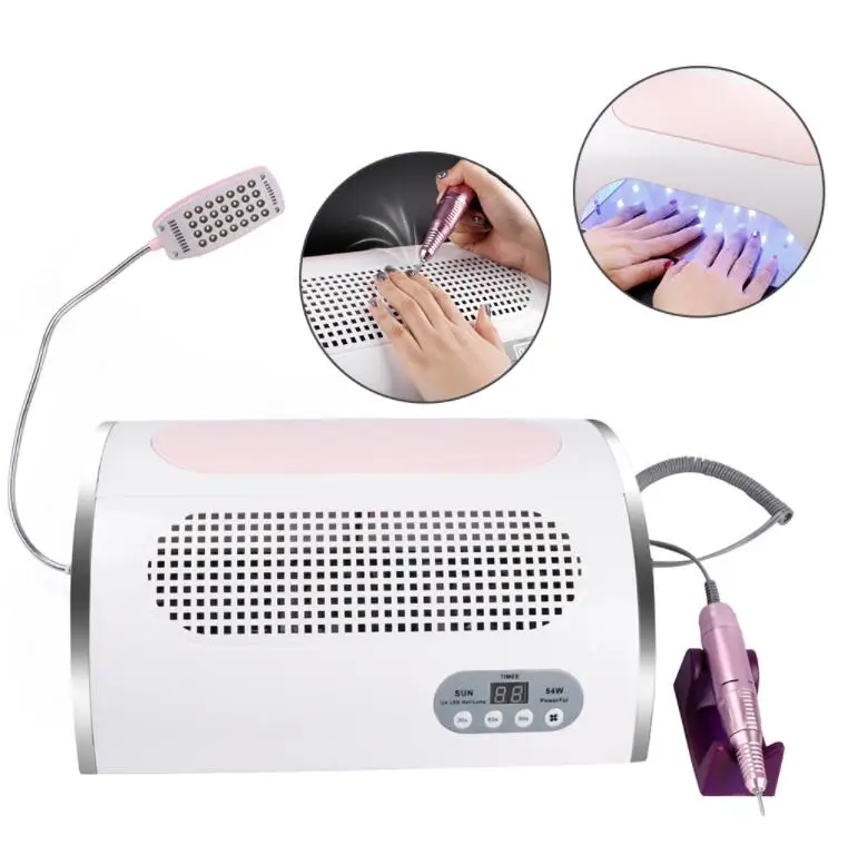 

3in1 Nail Machine 54W Dry Nail Gels Vacuum Cleaner Suction Dust Collector 25000RPM Drill Machine Pedicure Remover Polisher Tools, White