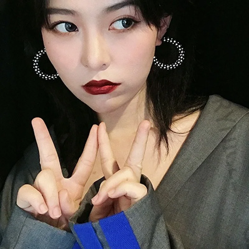 

European Popular 45mm Round Circle Diamond Clip on Earrings Rhinestone Crystal C Shape Hoop Earrings for Disco