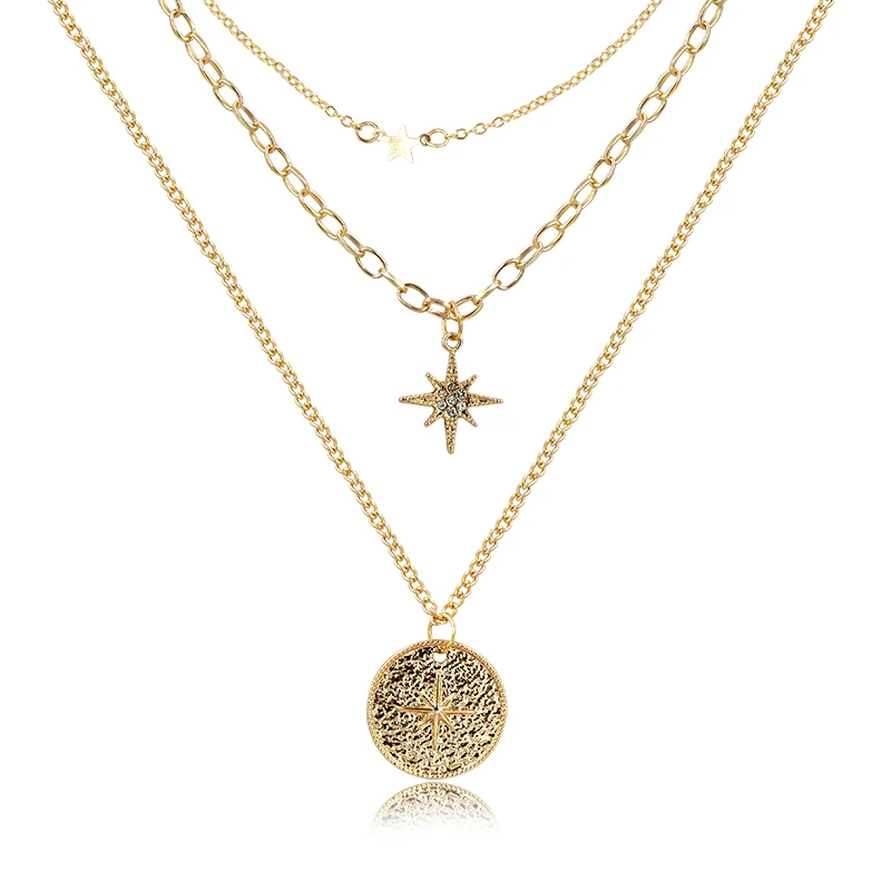 

New Arrival Fashion Gold Plated Layered Little Star Choker Dainty Chain North Star Compass Pendant Necklace Jewelry For Women