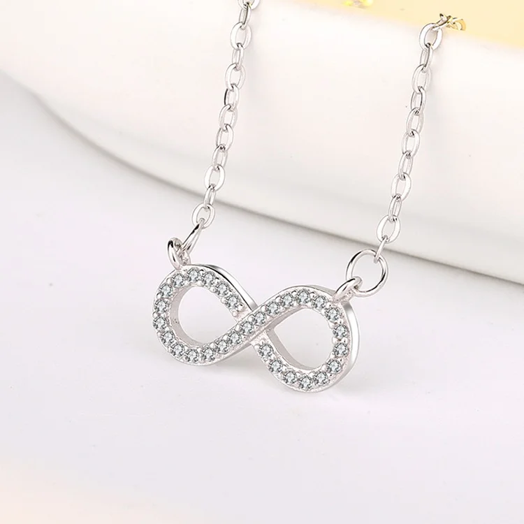 

Love Forever Simple Design 925 Sterling Silver CZ Diamond Infinity Necklace Women's Jewelry