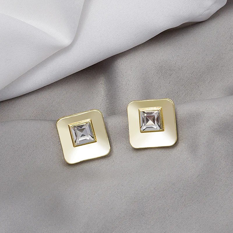 

fashion trendy square crystal gold plated earrings studs