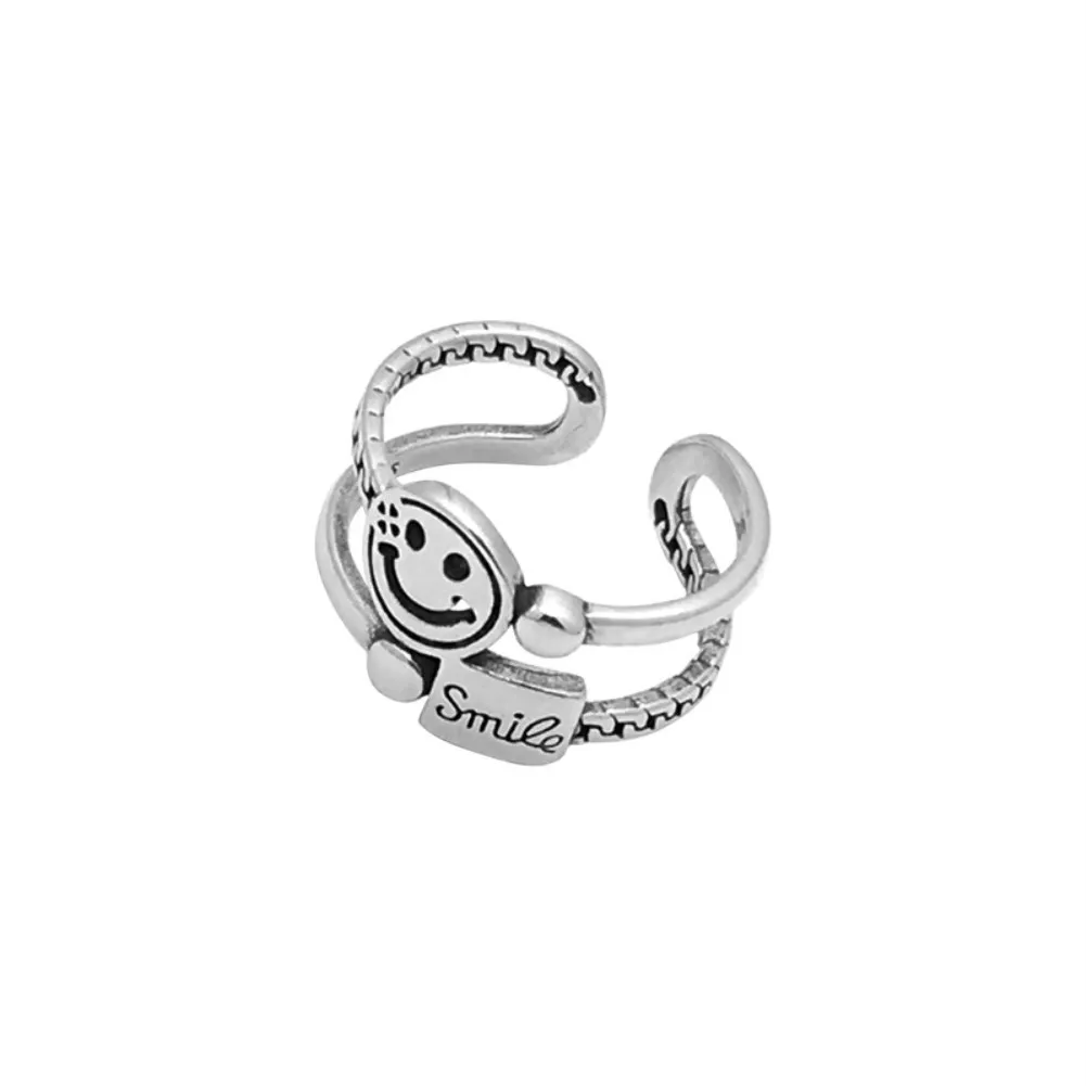 

R238 High quality adjustable ring 925 Sterling silver smile face adjustable ring