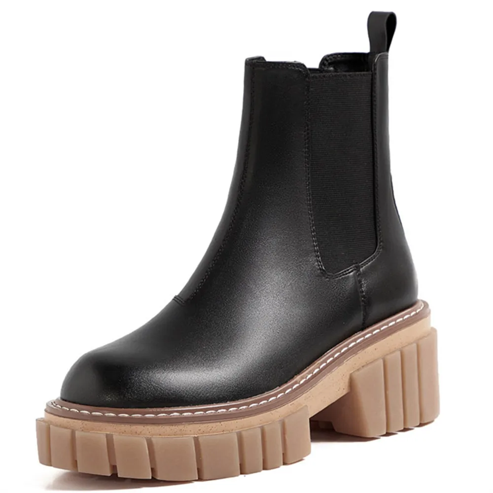 

ASUMER 2021 top quality genuine leather shoes women ankle boots round toe autumn winter fashion square heel platform shoes woman