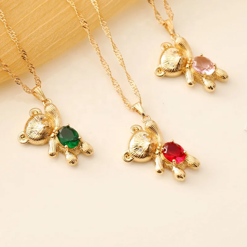 

Isunni Low Price High Quality Jewelry Multi-colored CZ Bear Gold Clavicle Chain Necklace