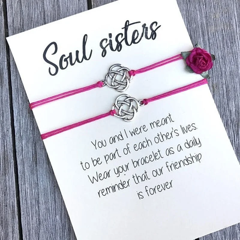 

My Soul Sister Best Friend Matching Friendship Infinity Compass Lotus Knot Charm Couple Bracelets, Multi-colors/accept custom colors
