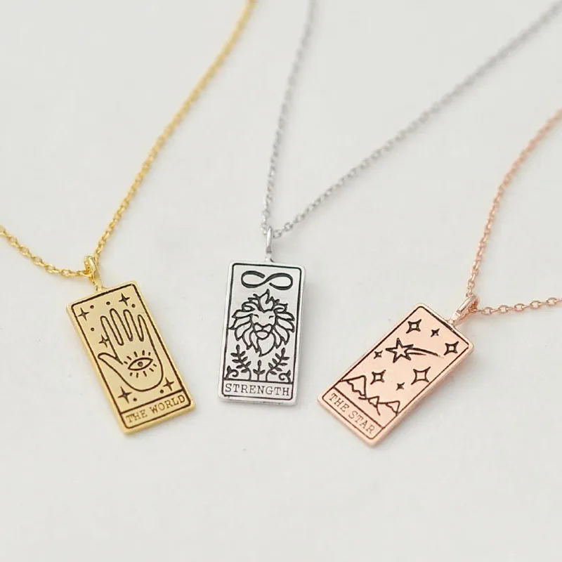 

Stainless Steel Danity Custom Engraved 18 K Gold Plated Tarot Necklace Jewelry