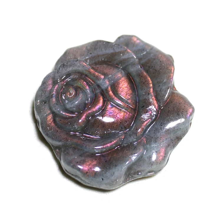 

Hand Carved Natural Pink Purple Flash Labradorite Crystal Rose Flowers