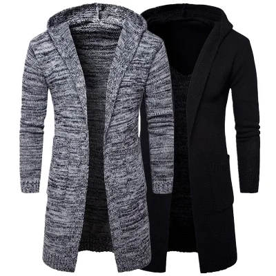 2025 New Style Men's Long Sleeves Knitwear Coat Autumn Winter Long Length Cardigan Hoodie Sweater Wholesale Plus Size Button