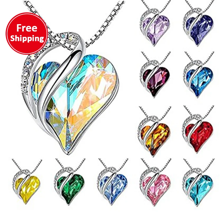 

Free Shipping Amazon Hot Blue Ocean Rhinestone Lady Charm Chain Jewelry Dress Women Heart Crystal Pendant Necklace