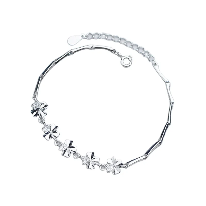 

B1487 Christmas Accessories Silver Four Leaf Bracelet
