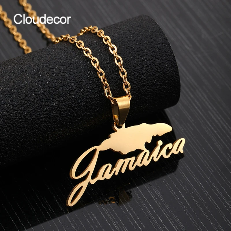 

Hot Selling Stainless Steel Jewelry Necklace Men Women Souvenir Gift Jamaican Map Pendant Necklace Gold Plated, 18k gold