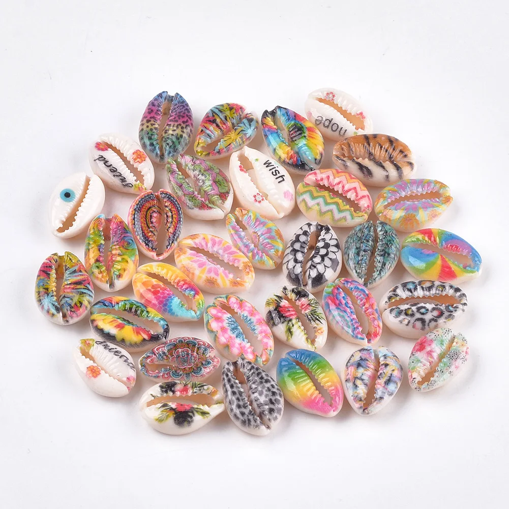 

Pandahall No Hole Colorful Pattern Printed Cowrie Shell Bead