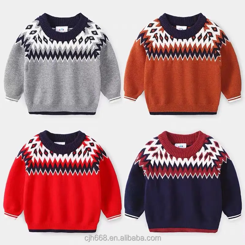 

2021 new winter double layer baby boy argyle pattern sweater children lovely children pullover clothing wholesale, Picture