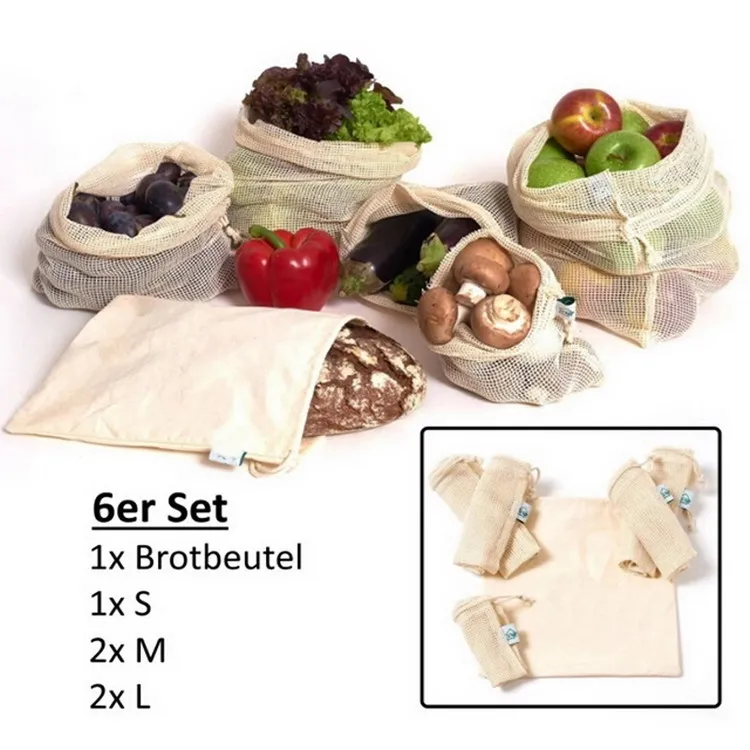 
Shopping fruits and vegetables organic cotton net mesh produce bags set 