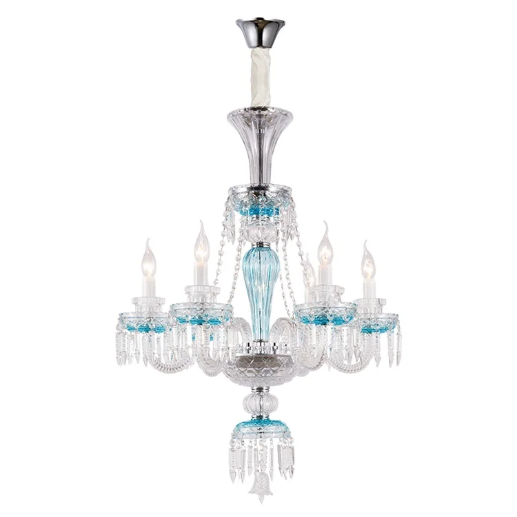 Hotel home decor stained blue blow 6 8 15  lamps candle crystal glass drop modern luxury lighting chandelier