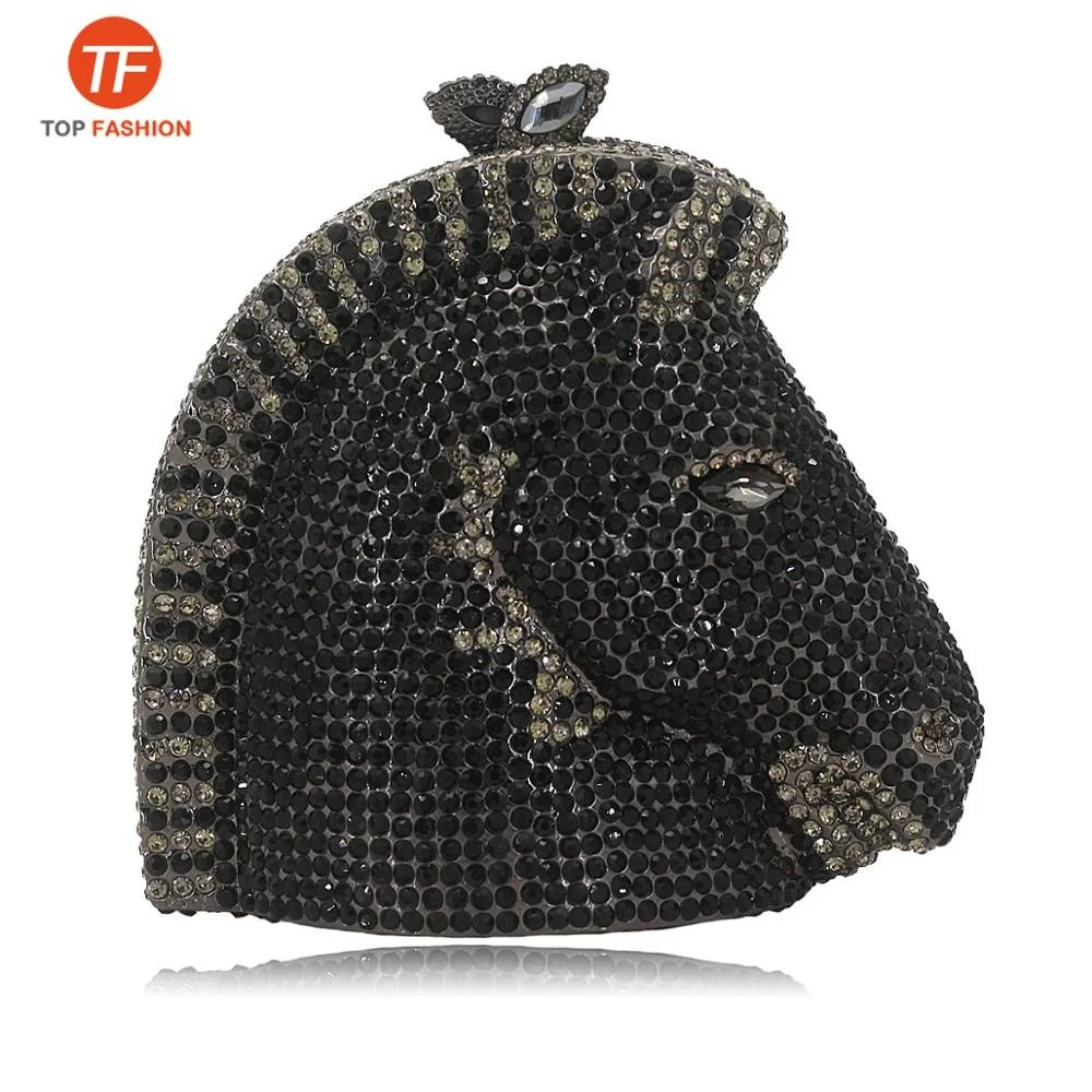 

China Factory Wholesales Luxury Fully Crystal Rhinestone Clutch Evening Bag For Formal Party 3D Horse Head Purse, ( accept customized )