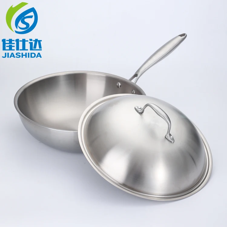 

Restaurant Hotel Stainless Steel Pan Tri-ply Nonstick Fry Pan Wok for Induction Cooker 2.0mm