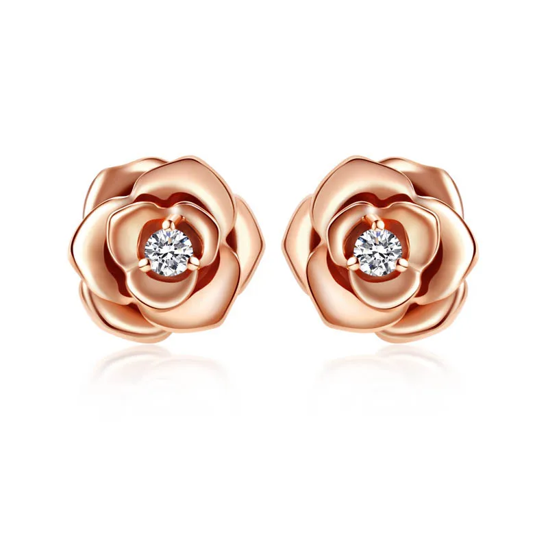 

Rose Jewelry Women's Diamond Earrings 18K Pure Gold Real Gold Earrings, Picture