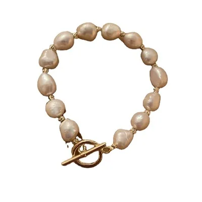 

New Vintage Gold Plated Freshwater Pearl Clasp Bracelet Minimalist Natural Baroque Pearl Beads Bracelet for Women