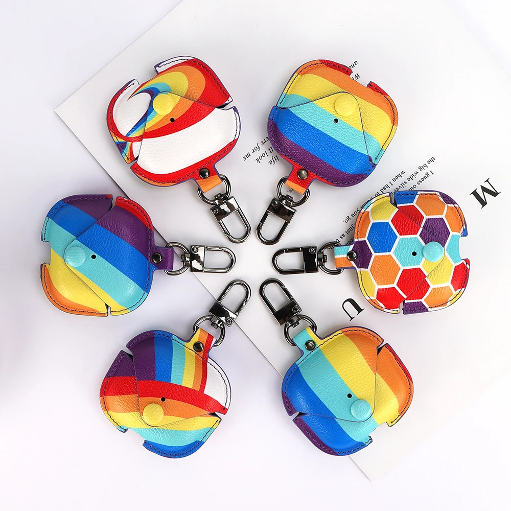 

Hot Sell Leather Case rainbow Shockproof Cover For Apple AirPods pro Earphone Cases Wireless Headphone cover