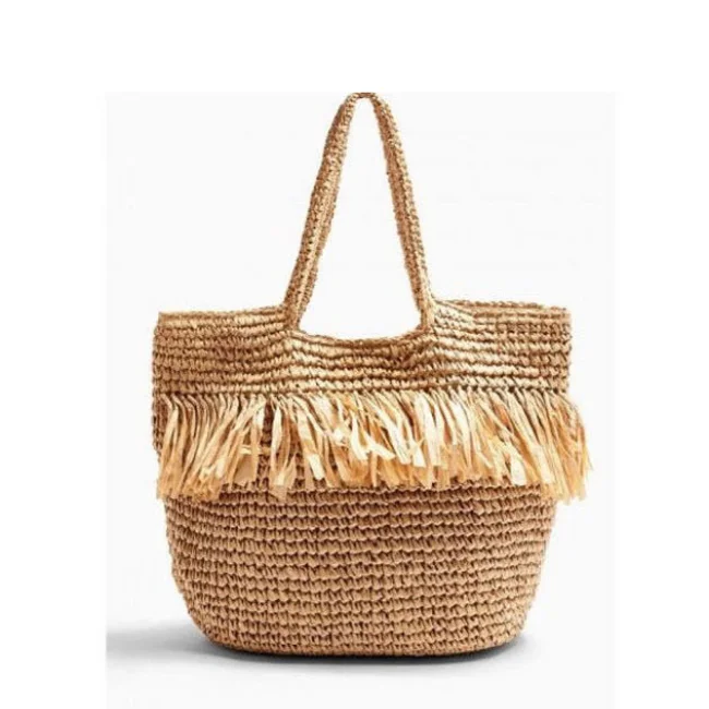 

Handmade Crochet Straw Bags With Tassel Vacation Beach Big Tote Straw Bags/
