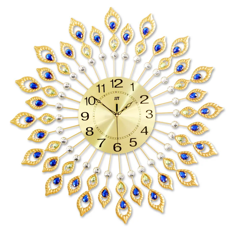 

Luxury home decoration wall clock iron quartz clock light luxury peacock Customization wall clock 3d