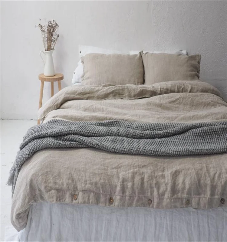 Wholesale French White Luxury Pure Linen Duvet Cover Set Linen Bedding Set