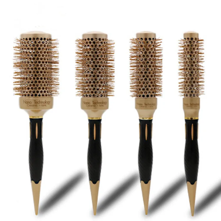

Custom Plastic Nano Thermal Ceramic Ionic Round Barrel Carbon Hair Comb Makeup Brush with Boar Bristle