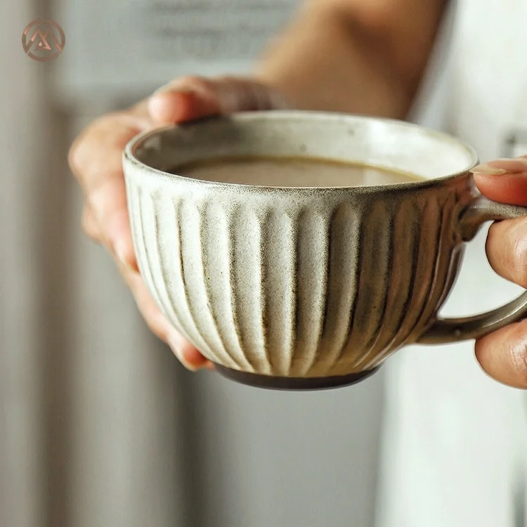 

300ml Vintage rust glaze ceramic coarse stoneware mug with tea coffee cup, Brown