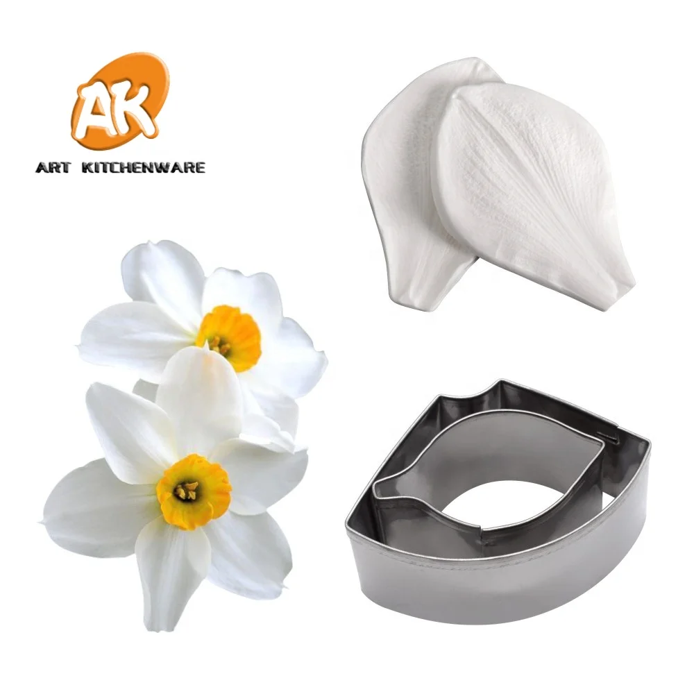 

AK Sugarpaste Daffodil Silicone Veiner & Stainless Steel Fondant Cutters Flower Making Tools Set for Decorating Cakes A353&VM105