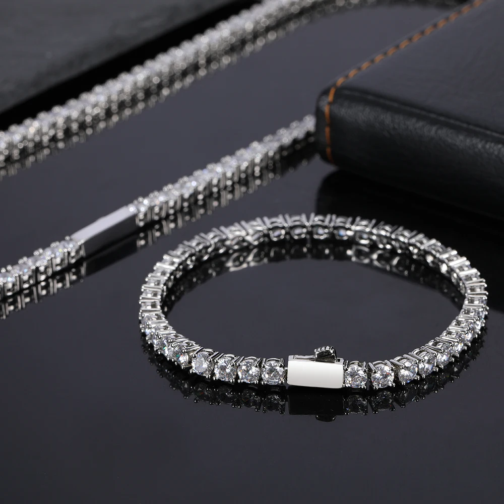 

Wholesale 18k Gold Rhodium Plated Cz Diamond Men Women Tennis Choker Tennis Chain Bracelet And Tennis Necklace Jewelry, Picture shows