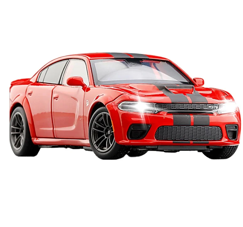 

2020 Dodge Charger Hellcat Alloy Car Model Six Door Steering Shock Absorber Sound and Light Model Toy