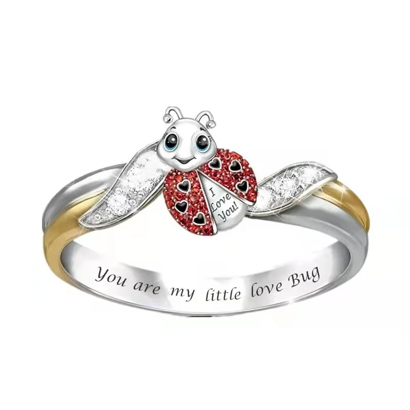 

European and American fashion hot sale ladybug cartoon animal lettering girl ring