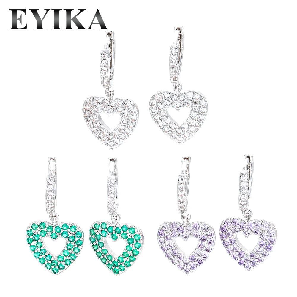 

Fashion Women Jewelry Rhodium Plated Crystal Zirconia Earrings Geometric Hoop Heart Earring, Mix color