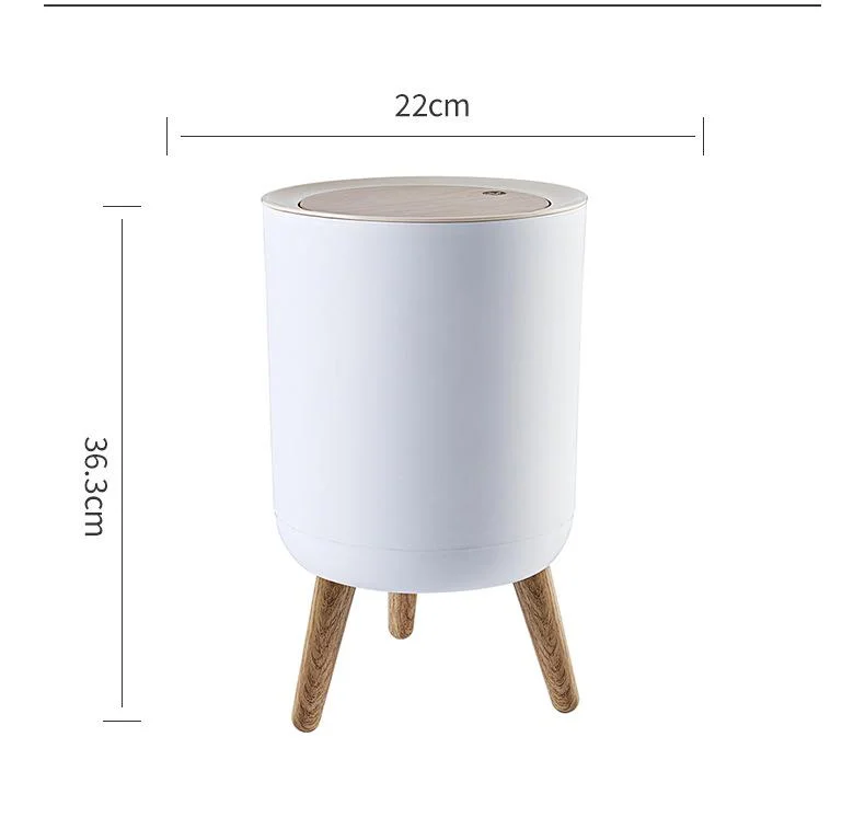 

7L NORDIC Household with lid press living room toilet bathroom kitchen high foot wood grain trash can, White