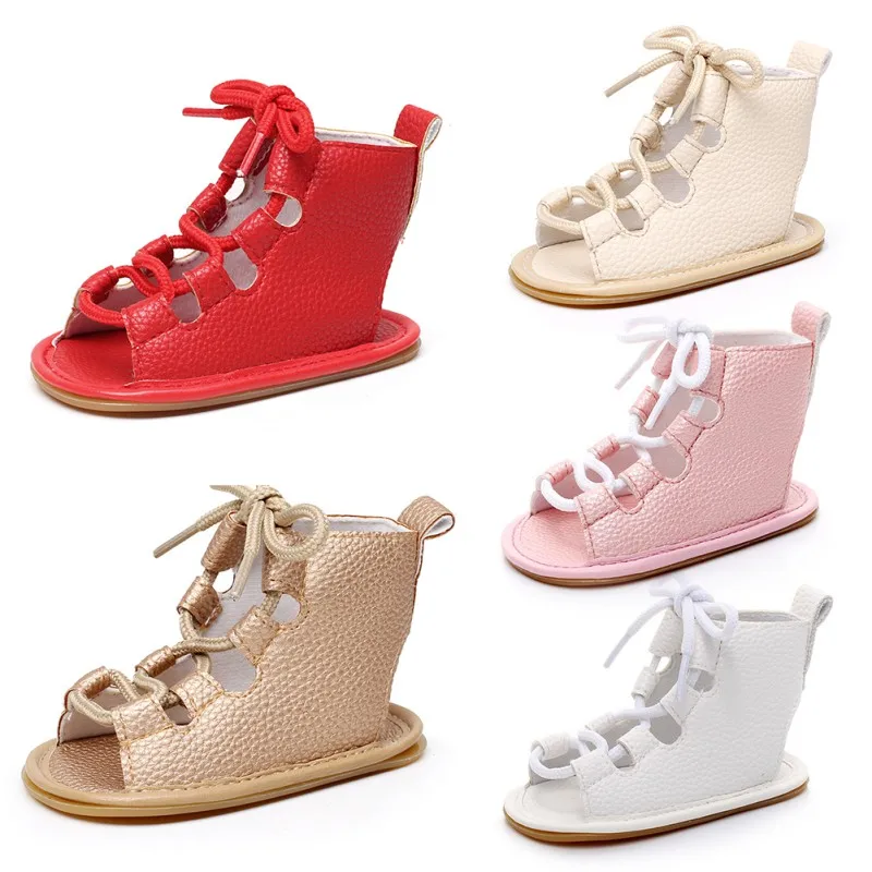

Summer Baby Girl Sandal Pu Leather Lace Up Baby Peep Toe Flat Brand Toddler Beach shoes Sandals & Clogs