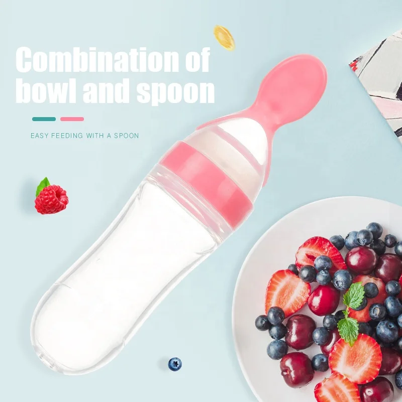 

Children Food Rice Paste Spoon Baby Feeder Feeding Bottle Squeezable Silicone Baby Feeding Bottle With Spoon For Newborn