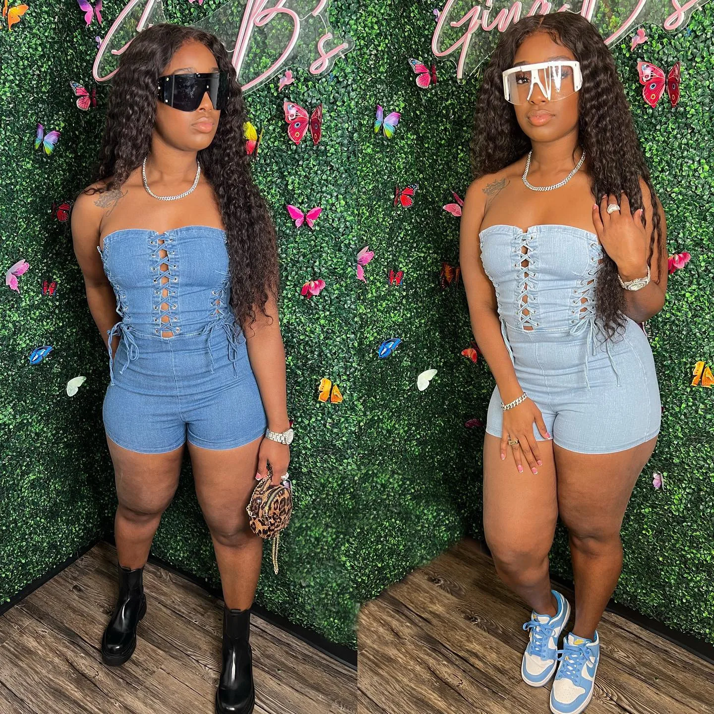

2022 New arrival bandage hollow out sleeveless Jumpsuit bodycon sexy Plus Size casual denim one piece jumpsuit romper women lady