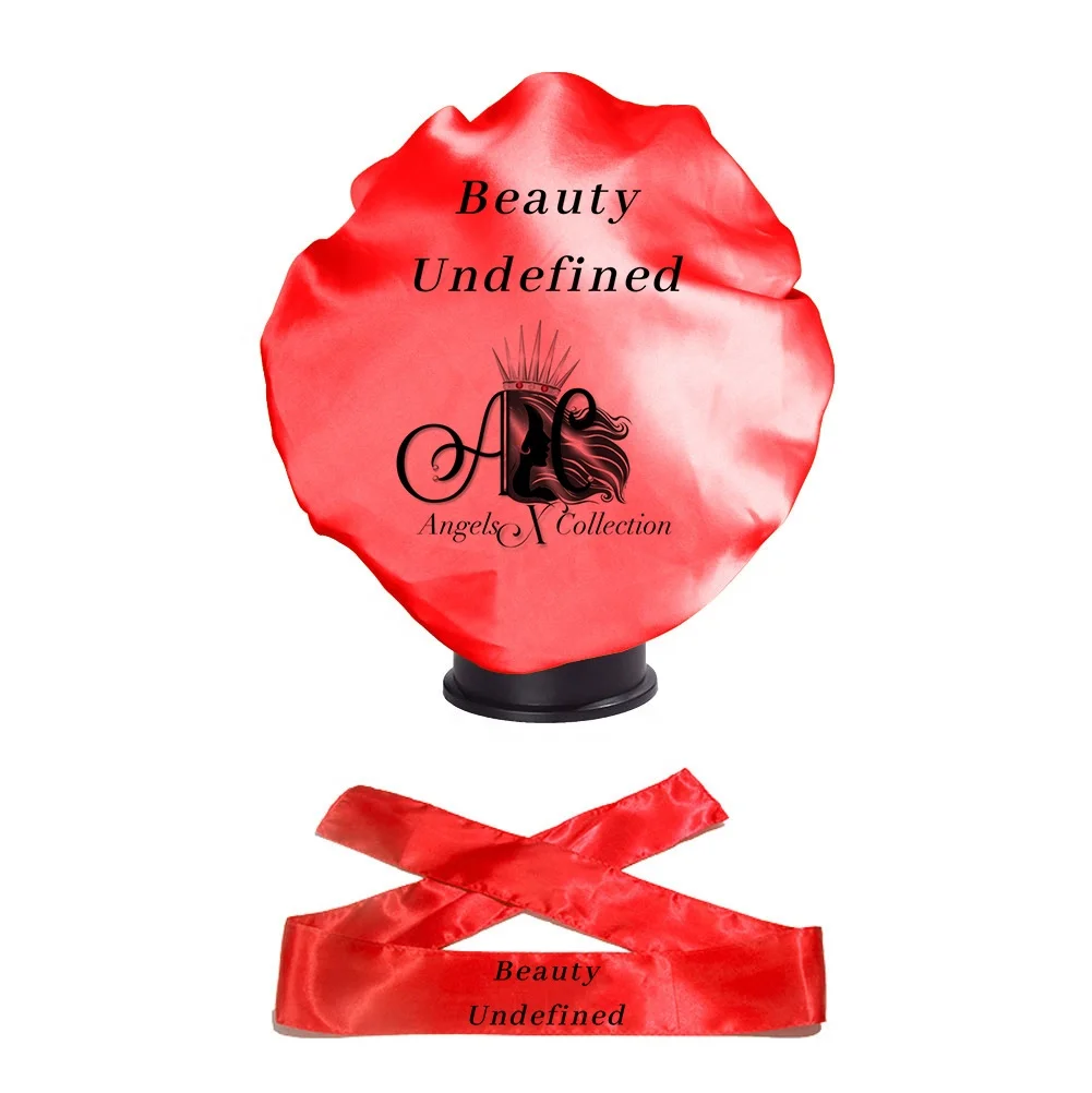 

Women Satin Pink Hair Wigs Bonnets For Sleeping Protection Custom Printing Logo Edge Wrap Head Band Set