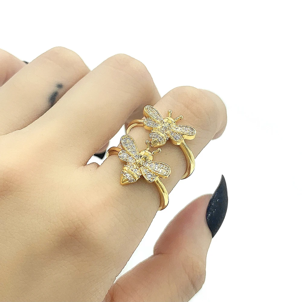 

New Design Iced Out Bling bee ring 18K Gold Plated Diamond Women finger ring jewelry