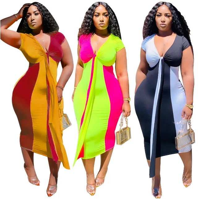 

LLDRESS New trendy multicolor sleeveless deep V-neck patchwork women's plus size casual maxi dresses