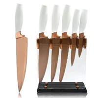 

Rose Gold Coating Kitchen Knife Set with Plastic Coating White Handle Painting Knife