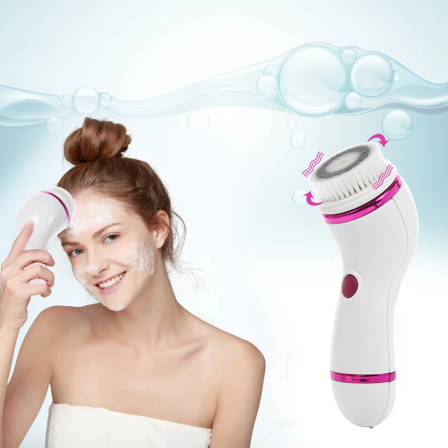 4-1 Rechargeable Facial Cleaning Brush 2019 Amazon Hot Sale Electric Face Scrubber Massage Waterproof Portable Skin Care Tool