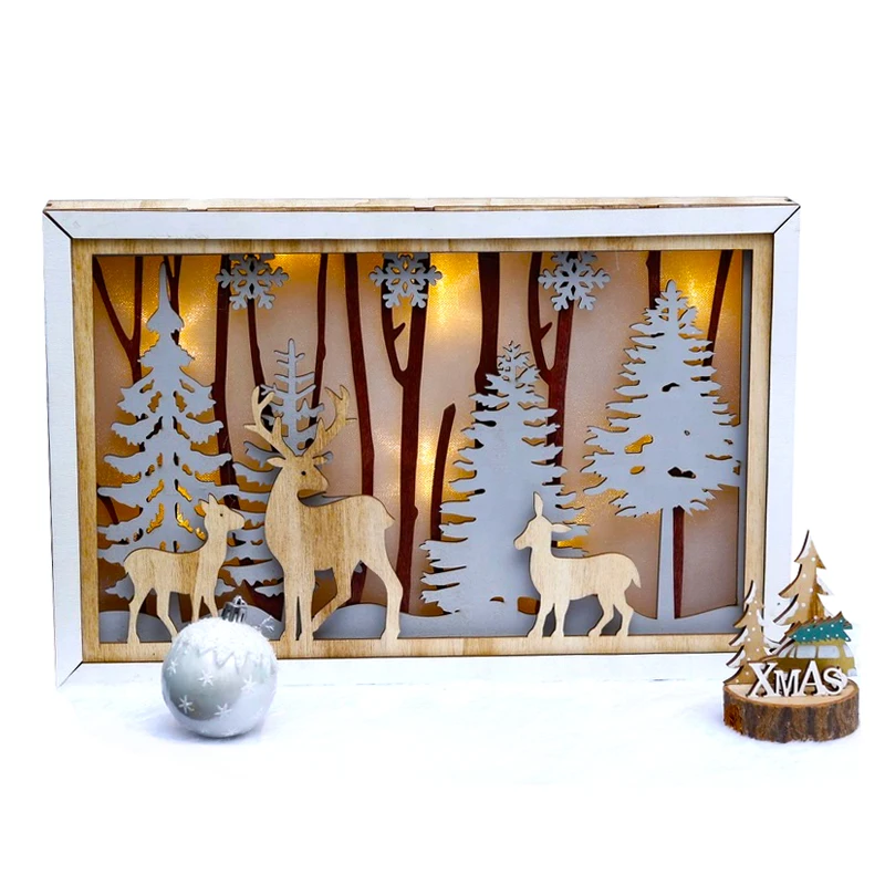 

New LED lighted frame Christmas decoration deer lighting lamp Ornaments wooden photo frame