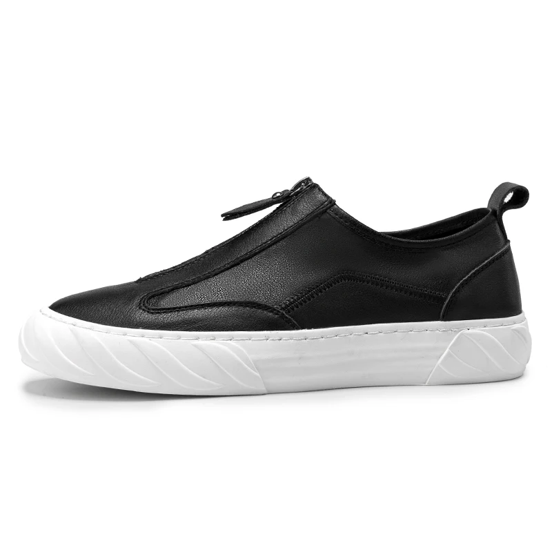 

2021 New Arrivals Men's Casual Zipper Slip On Loafer Leather Shoes, Black,white