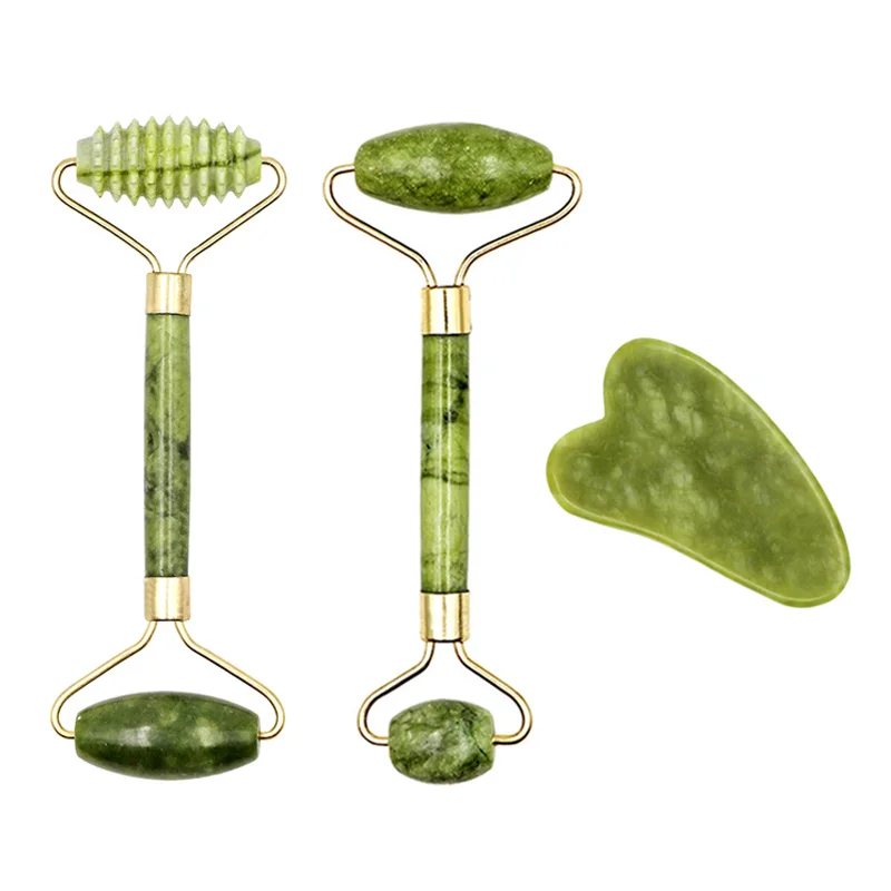 

Double Heads Slimming Face Lifting Jade Stone Eye Neck Thin Care Tool Facial Board Guasha Massage Green Jade Roller