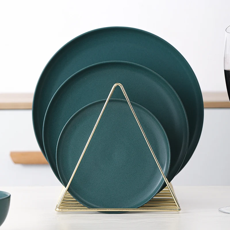 

European style simple creative matte green bowl dish plate ceramic tableware set wholesale for home hotel restaurant, Matt green