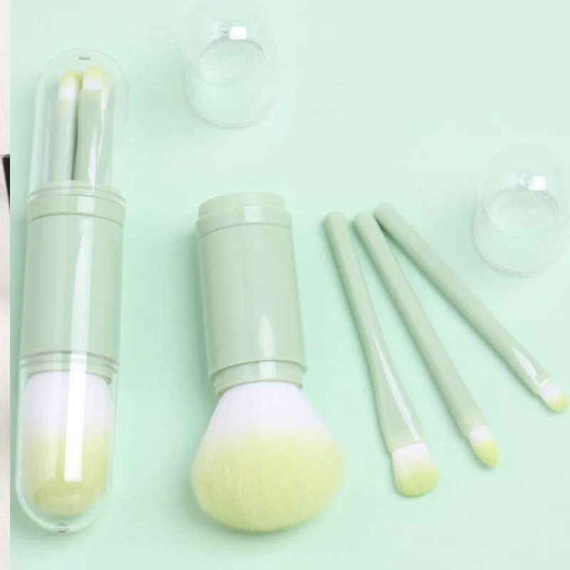 

Newest Portable Cosmetic Brush Set With 4pcs Makeup Brushes For Powder Foundation Contour Blending Eyeshadow Eyeliner Lip
