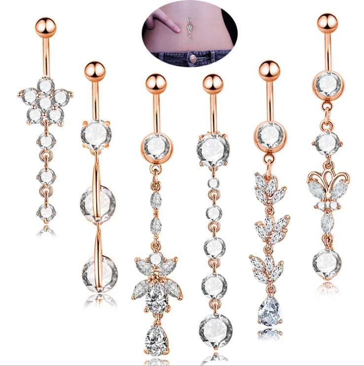 

New Custom Navel Ring belly button ring navel dangle 6 Pieces Sets Surgical Steel Body Piercing Jewelry For Man Woman