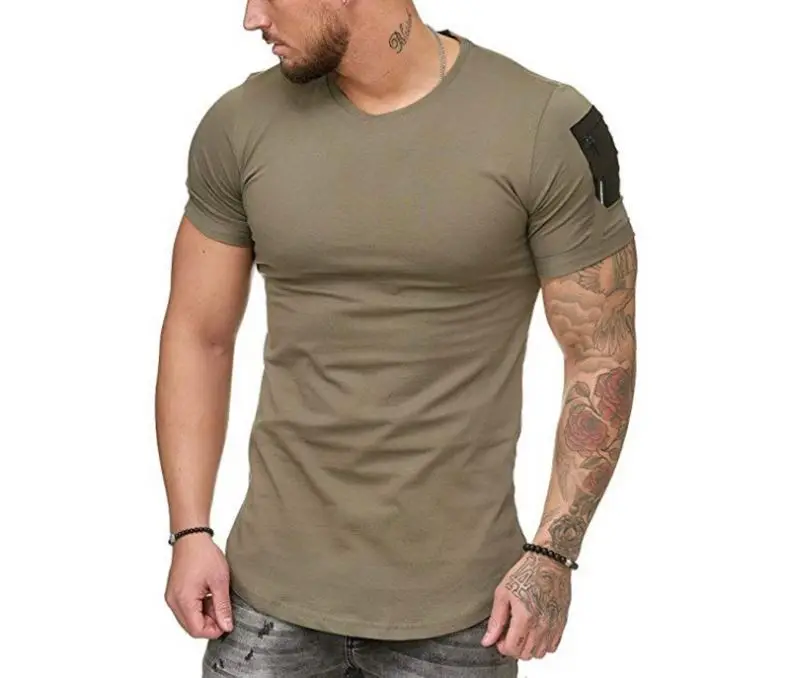 

Men's Shoulder Arm Pocket Zipper Casual Large Size Short Sleeve Round Neck T-Shirt mens Summer